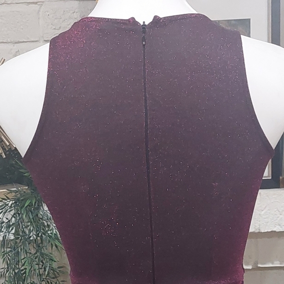 ASOS Plunge Neckline Sleevless Cocktail Dress Sz 0 Going Out Metallic Wine Dress - Picture 10 of 15